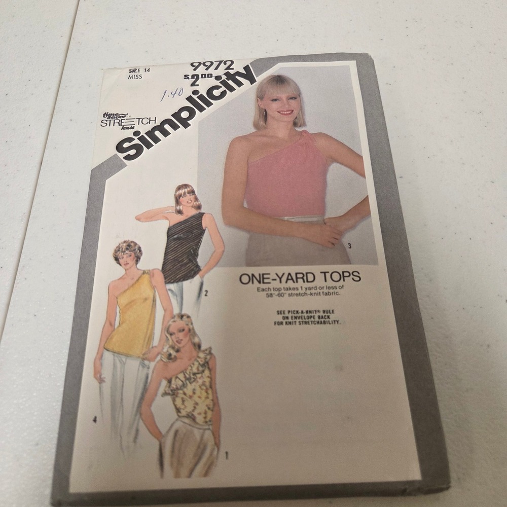 Vintage 1981 Simplicity 9972 Sewing Pattern Miss 14 One Shoulder Tops Knit Top